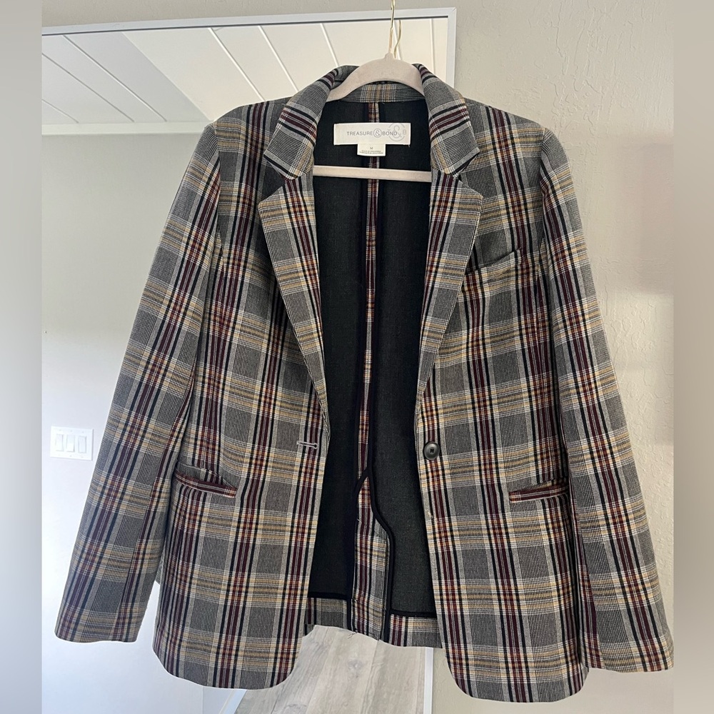 Treasure & Bond Plaid Blazer - Gray and Black